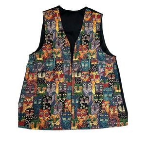 Kitty Korner Women's Tapestry Cat Geometric Vest Size 10/12 Kitties Art to Wear